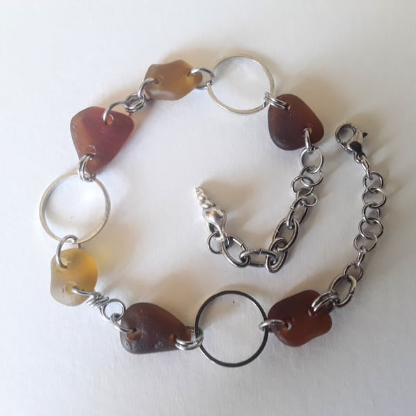 Golden Hues Seaglass Linked Bracelet 