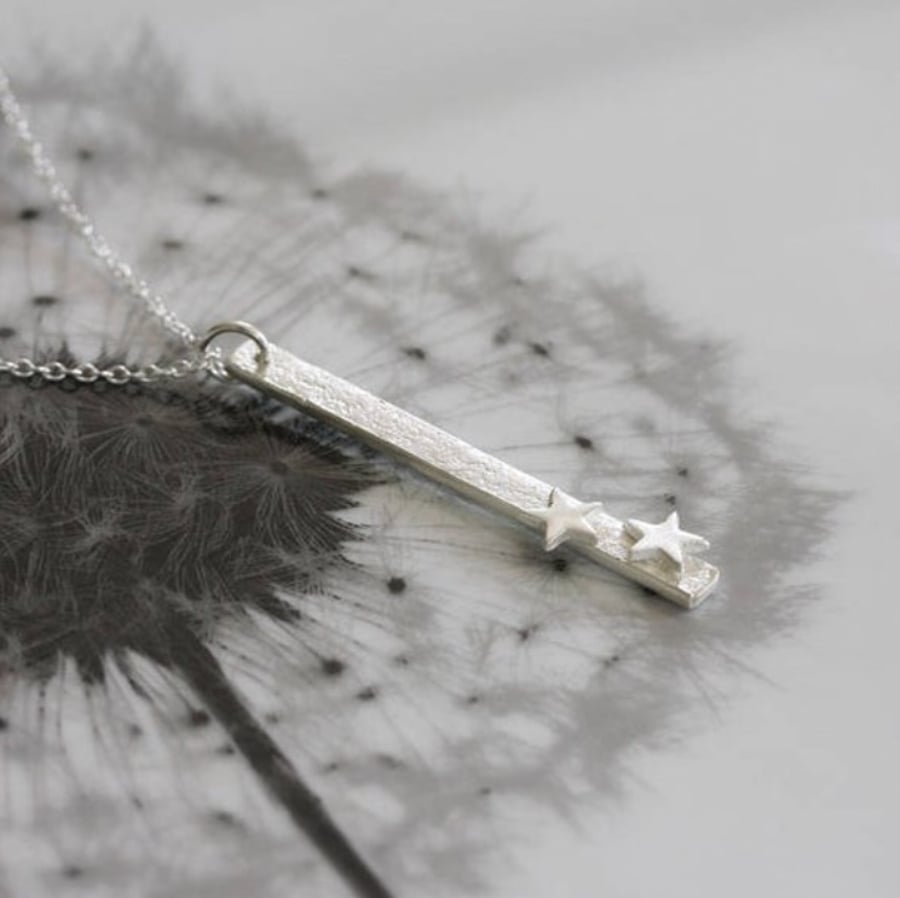 Long silver star necklace 