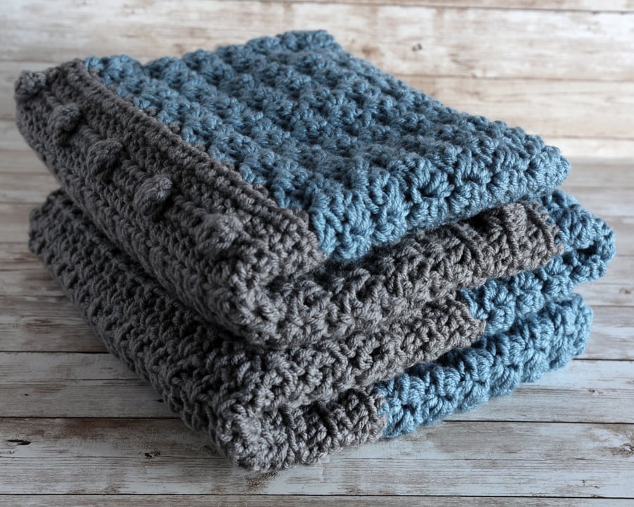 Chunky Baby Blanket, Blue and Grey, 