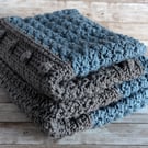 Chunky Baby Blanket, Blue and Grey, 