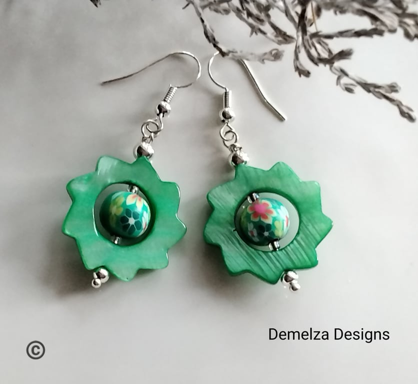 Mother of Pearl & Polymer Clay Earrings 