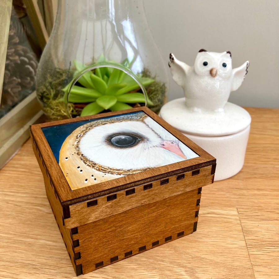 Barn owl wooden trinket box 