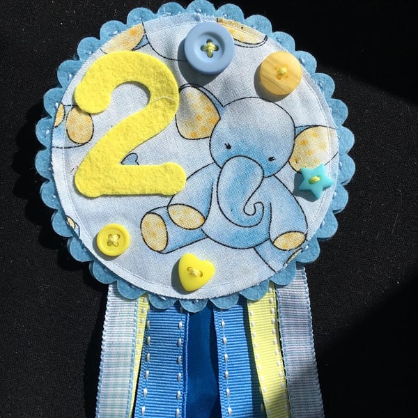 Birthday badge-Rosette Elephant - Personalised
