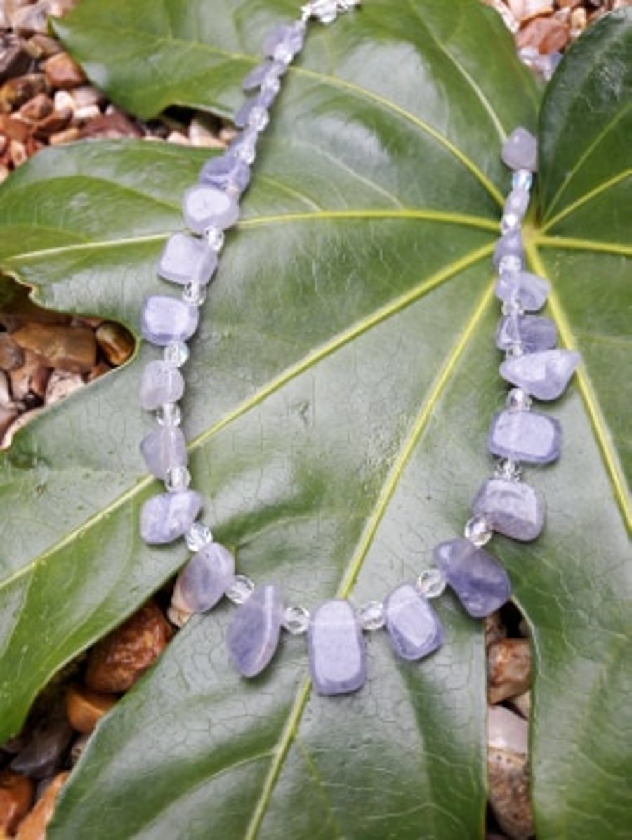 Lolite Gemstone beaded necklace with sterling silver clasp 