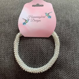 White Pearl Woven Choker Necklace