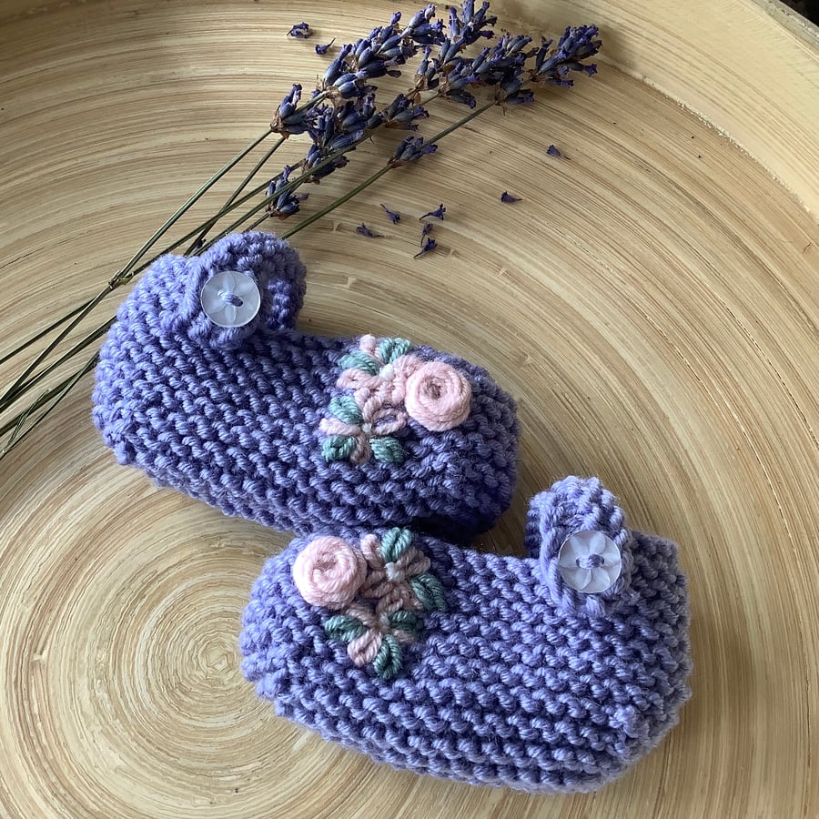 Hand Knitted Cashmere Blend Baby Girl Booties 0... Folksy