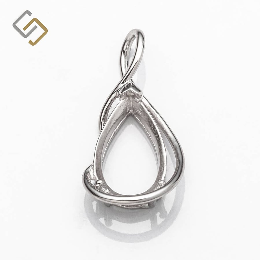 Cross-Over Pear Pendant, Pear Bezel Mounting in Sterling Silver for 9mm x 14mm