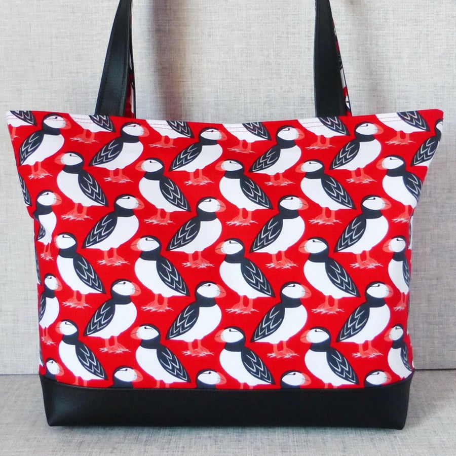 Tote bag, craft bag, Puffins