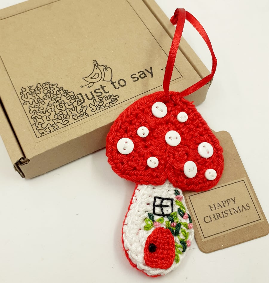 Crochet Toadstool Decoration -  Alternative to a Greetings Card 