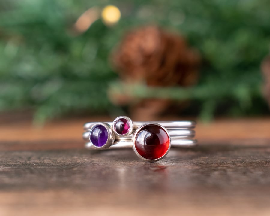 Stacking Ring Set HEDGEROW - Silver and Garnet... - Folksy