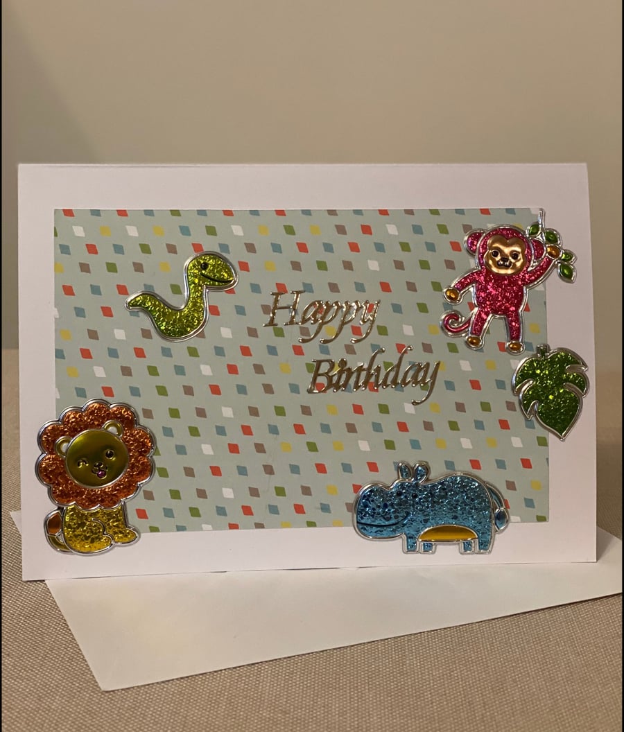 Handmade Zoo themed birthday card