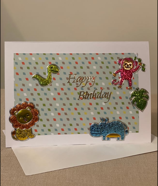 Handmade Zoo themed birthday card