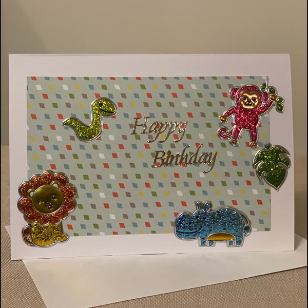 Handmade Zoo themed birthday card