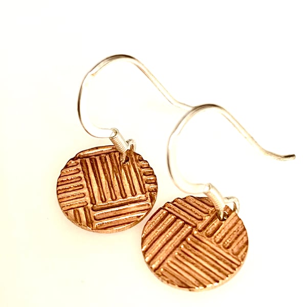Copper & Silver Drop earrings - Round silver copper earrings . Hook Earrings.