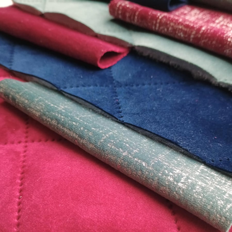 Fabric bundle - Velvet - Zero waste curtain samples - Claret, navy, teal