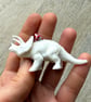 White Triceratops Dinosaur Ornament - Upcycled Toy