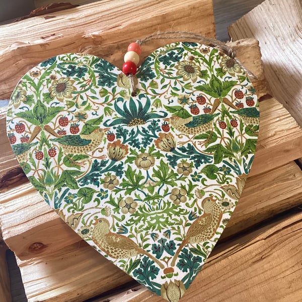 Extra Large William Morris Strawberry Thief Wooden Heart