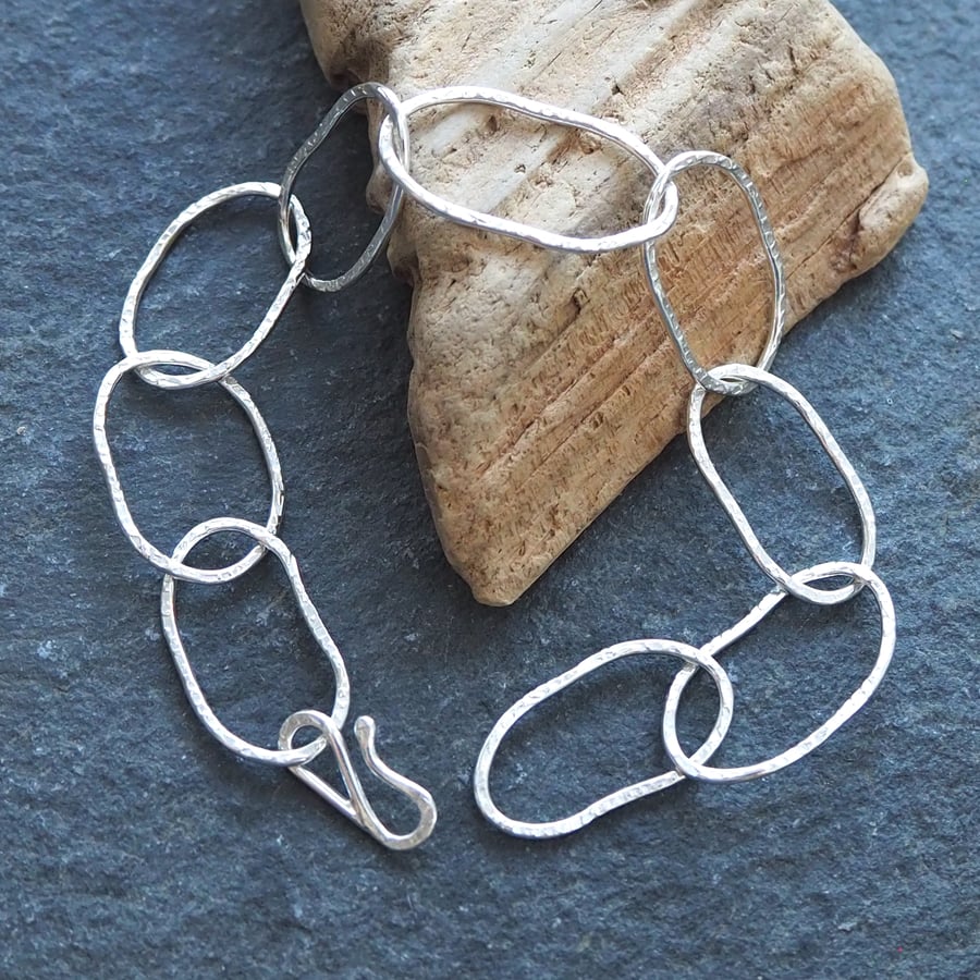 Argentium Silver hallmarked link bracelet, hammered silver, ARC Jewellery