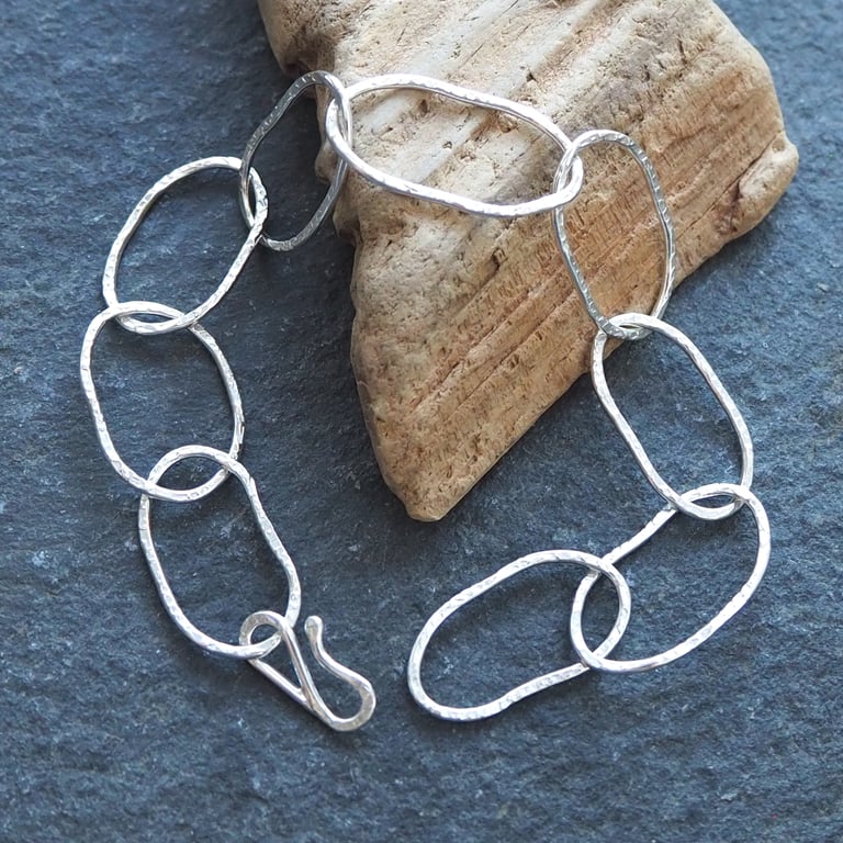 Argentium Silver hallmarked link bracelet, hammered silver, ARC Jewellery