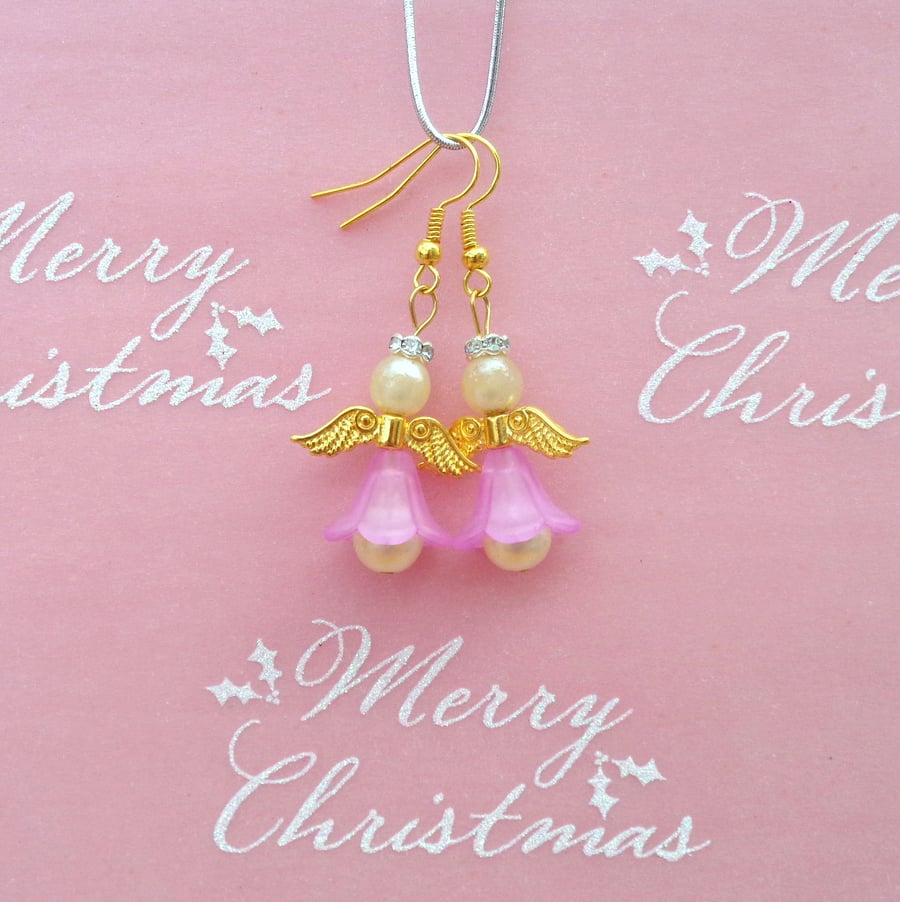 Christmas earrings Novelty drop pink angels
