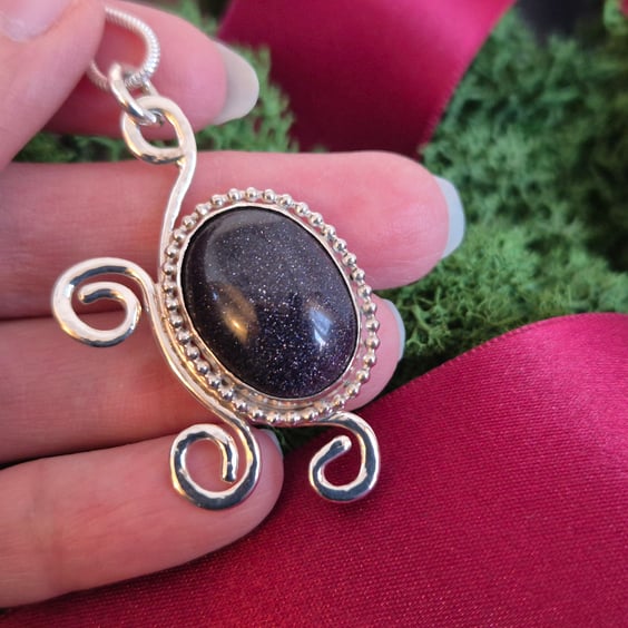 A 'One of a Kind' Blue Goldstone Sterling Silver Statement Necklace