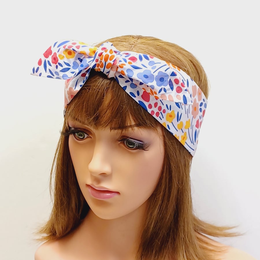 Floral hair scarf, rockabilly self tie hairband, summer headband, hair tie