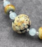 Raku spotted lampwork glass beaded necklace cream brown blue caramel - Image 3