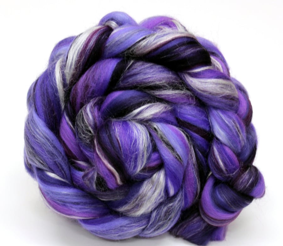 The Purple One - Merino and Silk Combed Top Roving 100g Spinning Felting