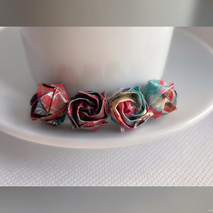 Paper Rose Earrings, Origami Rose Earrings, Paper Flower, Pink Earrings