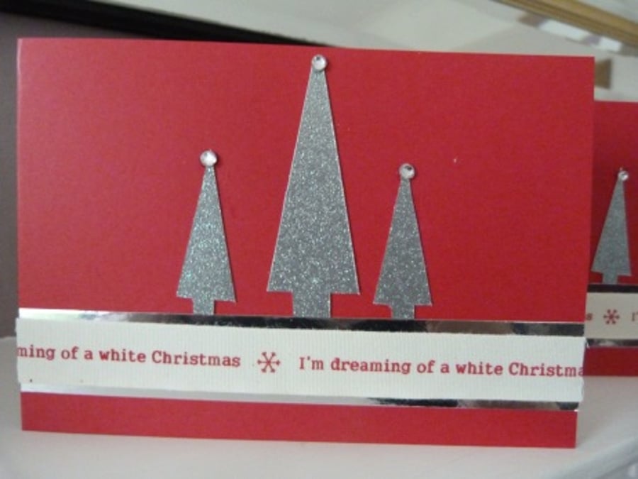 Pack of 4 Red Christmas Tree Cards