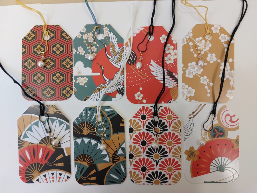 8 Luxury Beaded Gift Tags Japanese Pattern ideal for Junk Journaling  