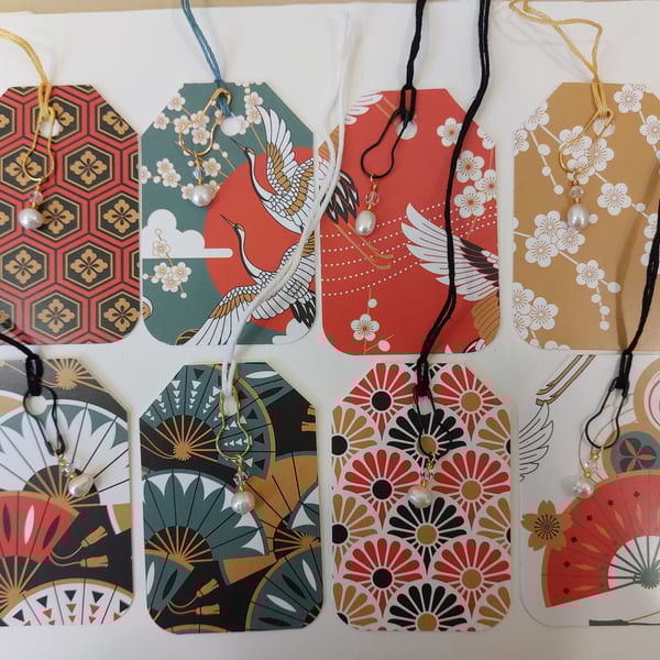 8 Luxury Beaded Gift Tags Japanese Pattern ideal for Junk Journaling  