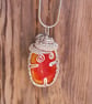 Autumn Fused Glass Wirework Pendant Necklace - Red and Orange Tones