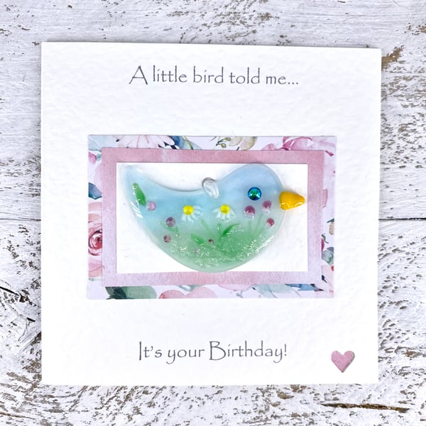 Birthday Day Card with Detachable Glass Meadow Bird