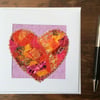 Embroidered up-cycled fabric heart Art Card.