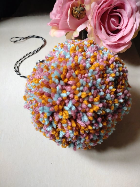 Hanging Pompom Decoration, Large Fluffy Pompom Bauble, Fibre Art.