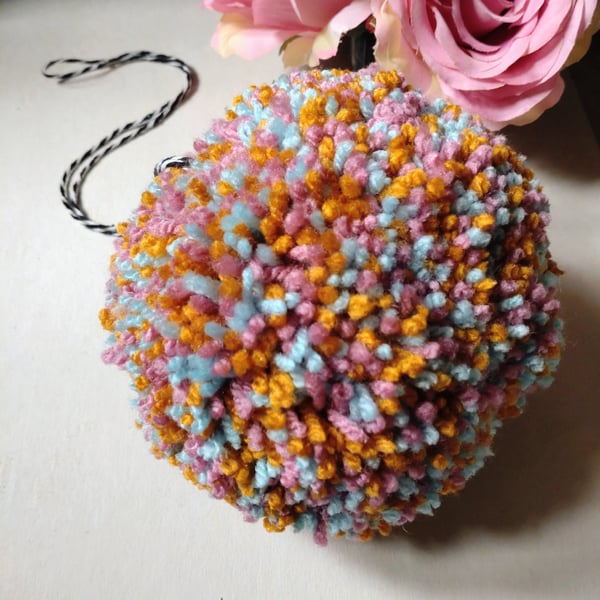 Hanging Pompom Decoration, Large Fluffy Pompom Bauble, Fibre Art.