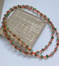 Green, Orange and Pink Crackle Glass Bead Single Strand Necklace - Image 2