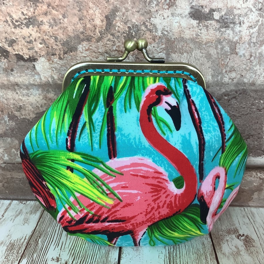 Flamingos frame coin purse with kiss clasp