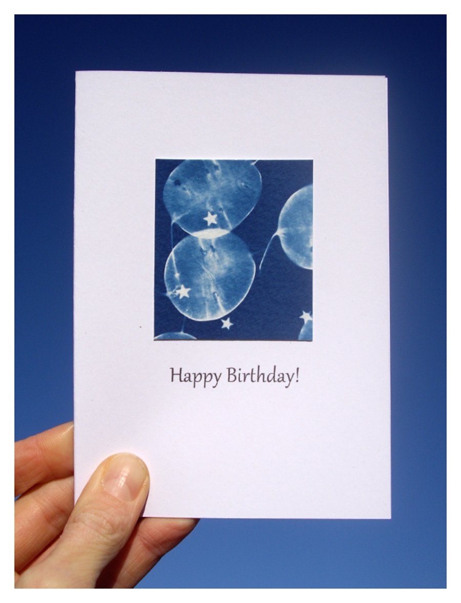 'Happy Birthday' Honesty Blue Cyanotype Card 