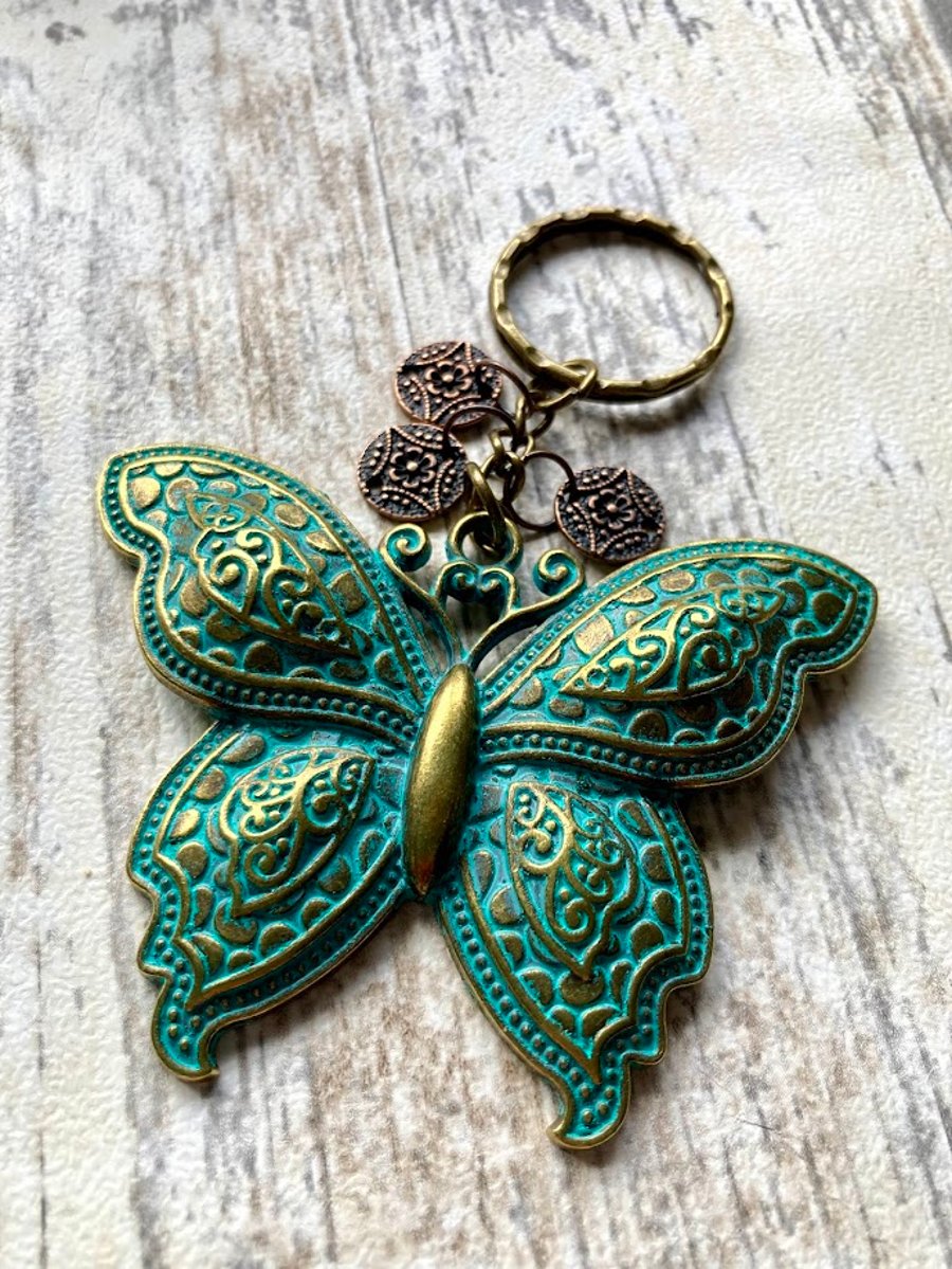 Butterfly verdigris keyring bag charm
