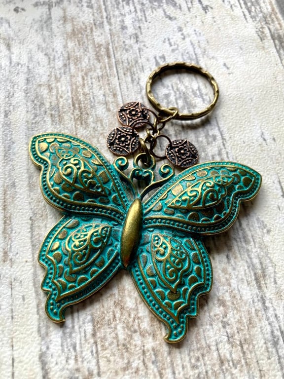Butterfly verdigris keyring bag charm