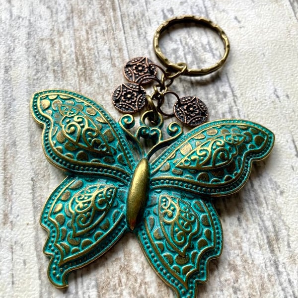 Butterfly verdigris keyring bag charm