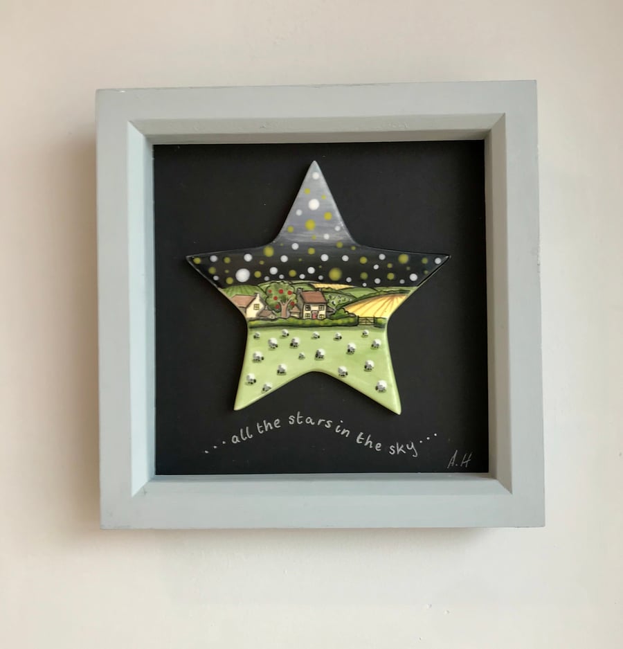 Original hand painted ceramic starry scene.