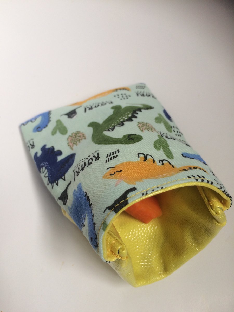  Toddler snack bag in dinosaur fabric. Reusable and eco-friendly