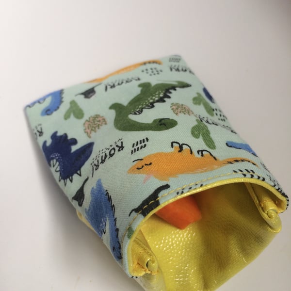  Toddler snack bag in dinosaur fabric. Reusable and eco-friendly
