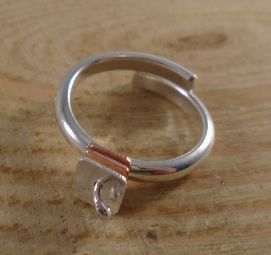 Sterling Silver and Copper Fidget Squares Adjustable Ring
