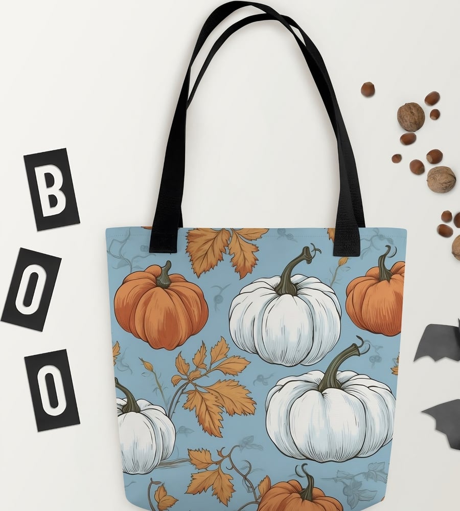 Autumn pumpkin tote bag perfect for shopping with a vintage Halloween feel