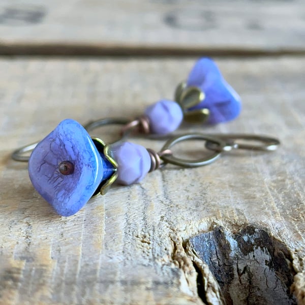 Purple Glass Flower Earrings - Nature-inspired Jewellery - Lightweight & Petite