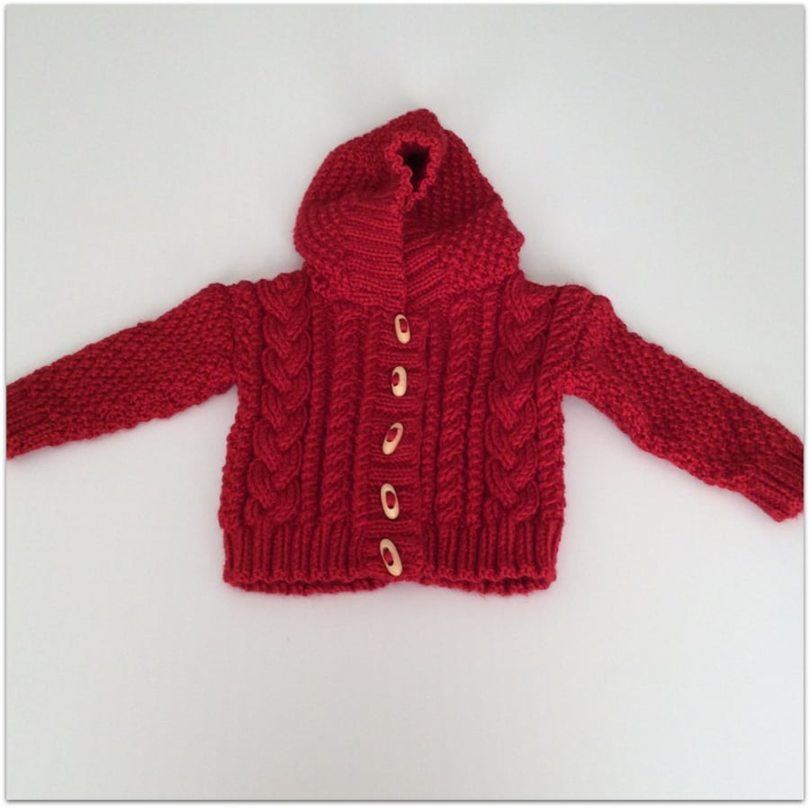 Girl's Hooded Aran Cardigan 6-12 months approx